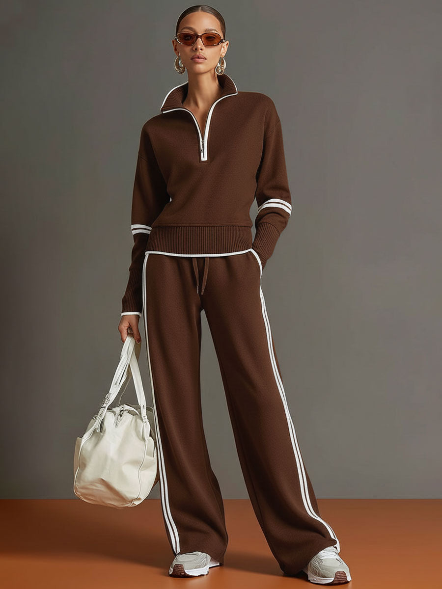 Knit Lounge Set With Wide-Leg Pants