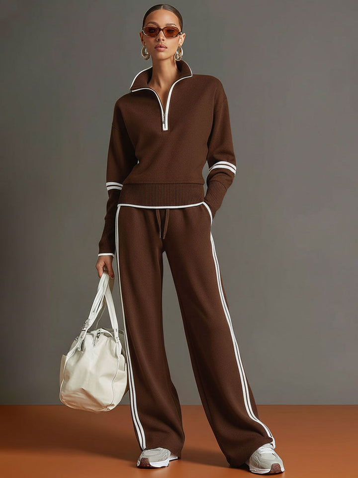Knit Lounge Set With Wide-Leg Pants