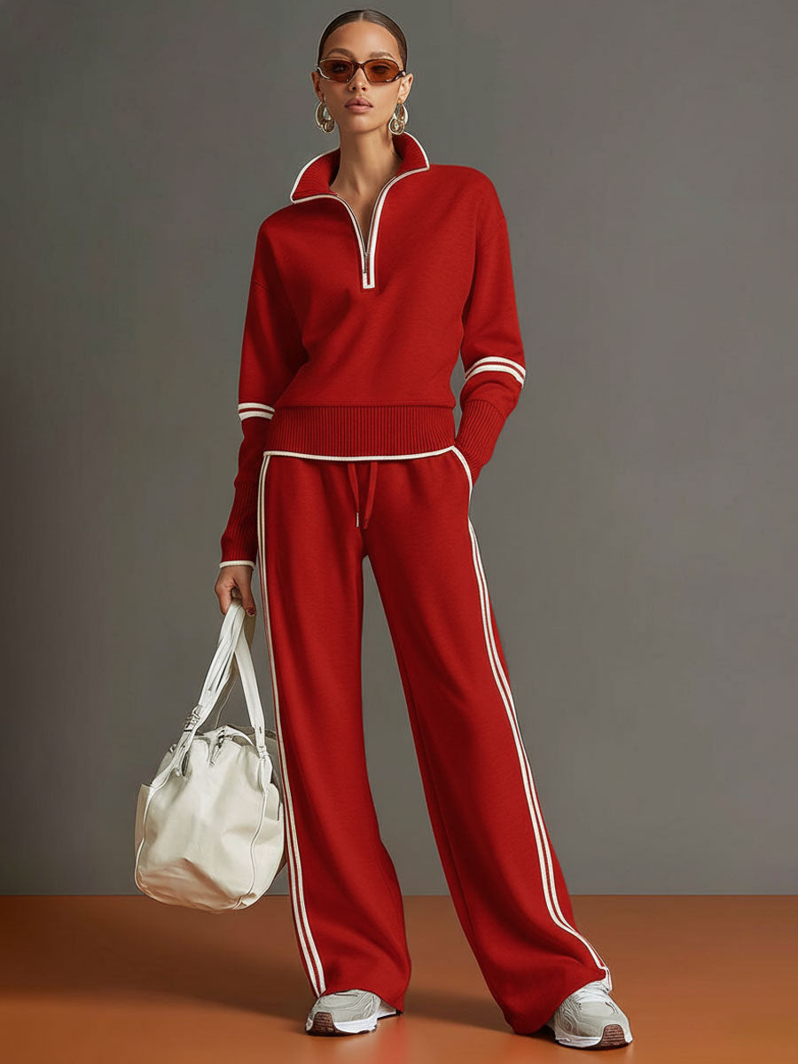 Knit Lounge Set With Wide-Leg Pants