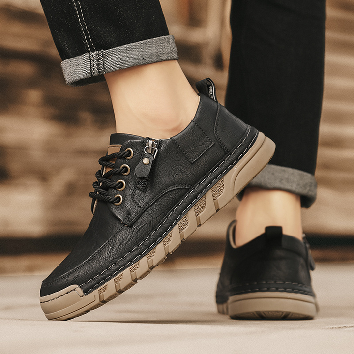 Leather Shoes with Side Zip