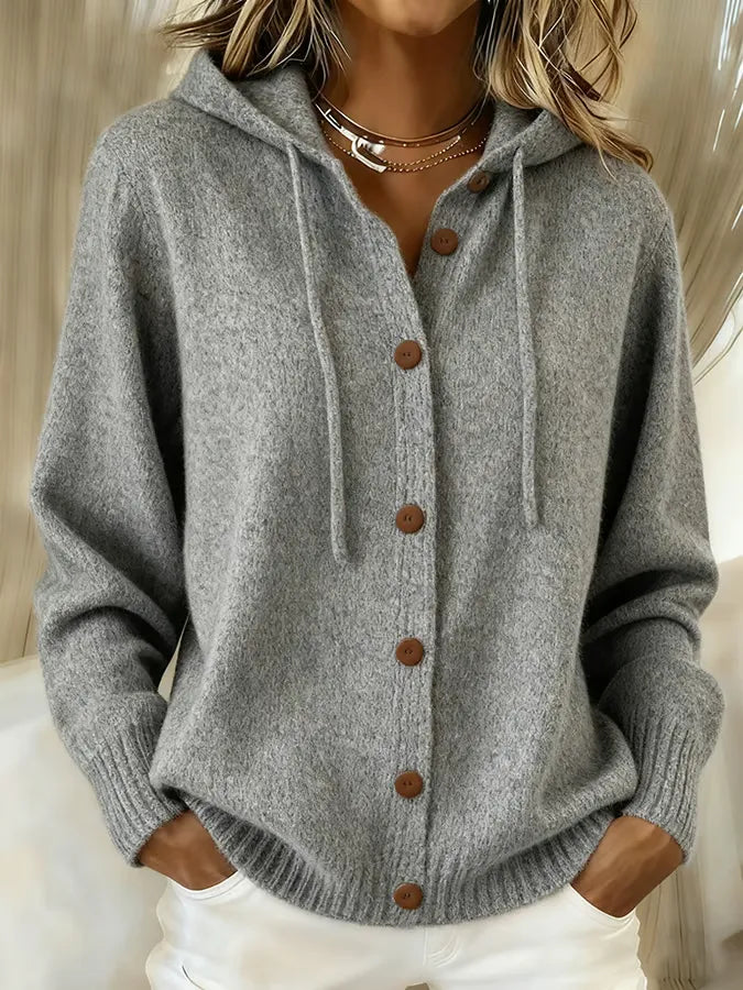 Hooded Button-Up Knit Cardigan