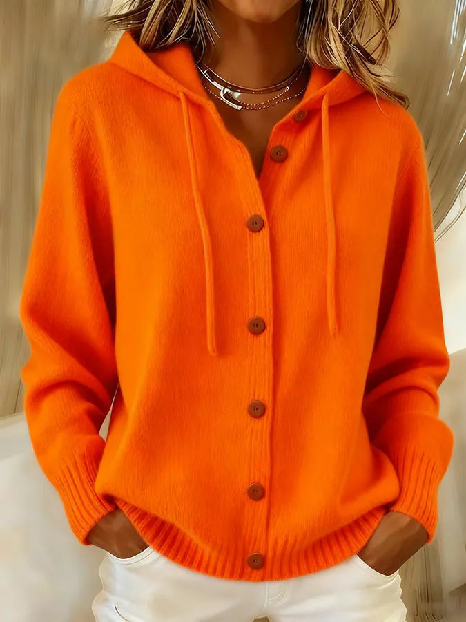 Hooded Button-Up Knit Cardigan