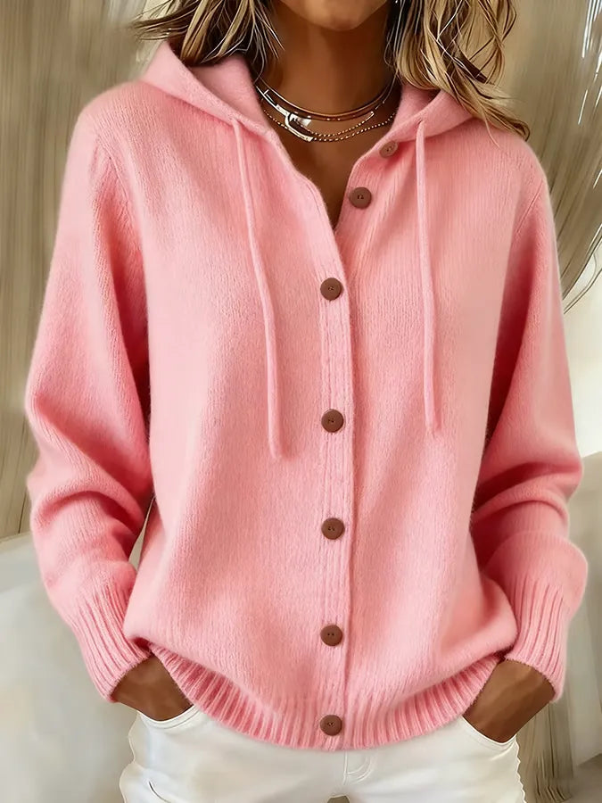 Hooded Button-Up Knit Cardigan