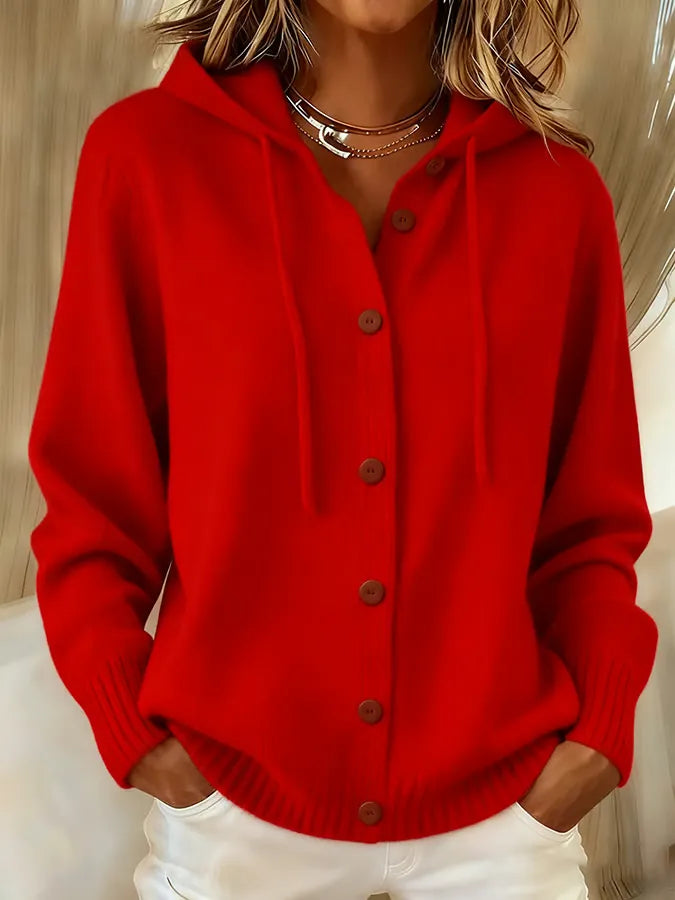 Hooded Button-Up Knit Cardigan