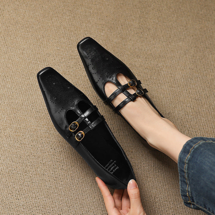 Brogued Double-Strap Mary Jane Flat