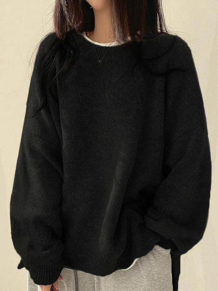 Drop Shoulder Split Hem Sweater