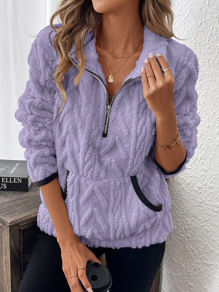 Fuzzy Half-Zip Sweatshirt with Pockets