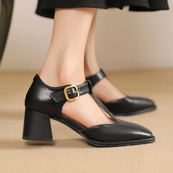 T-Strap Leather Pumps