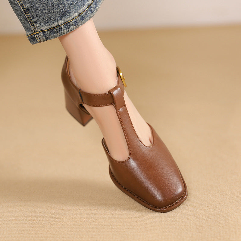 T-Strap Leather Pumps