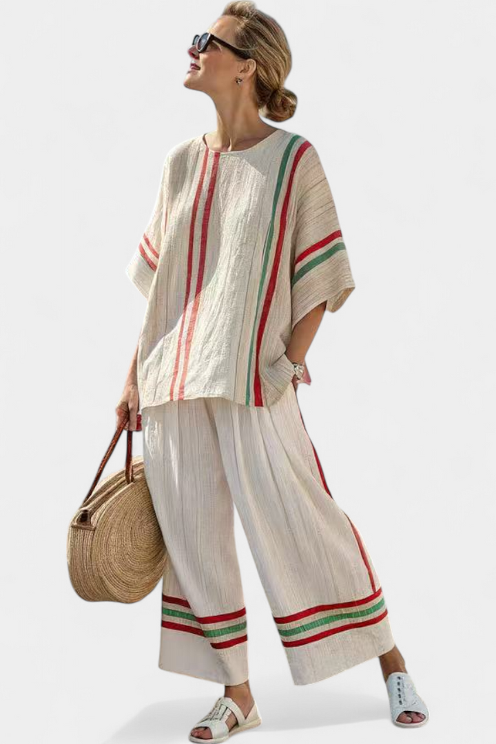 Boho Printed Blouse and Comfortable Wide-Leg Pants