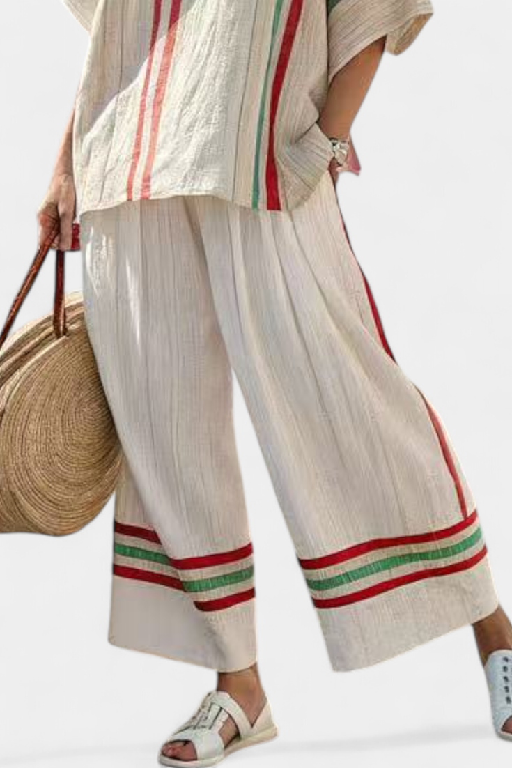 Boho Printed Blouse and Comfortable Wide-Leg Pants