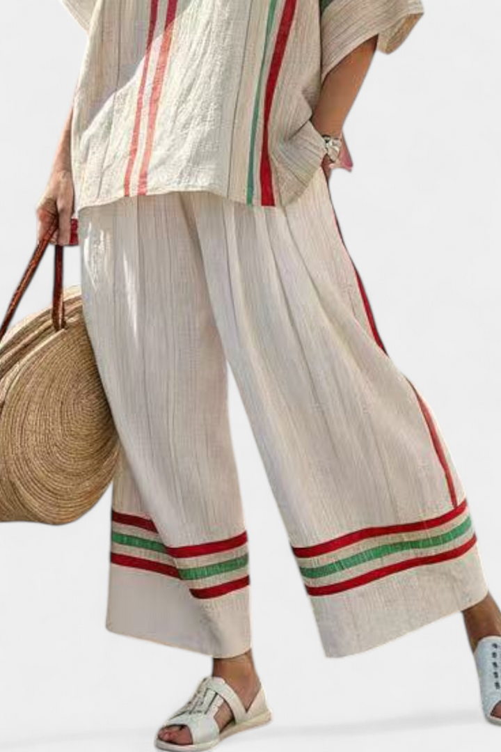 Boho Printed Blouse and Comfortable Wide-Leg Pants