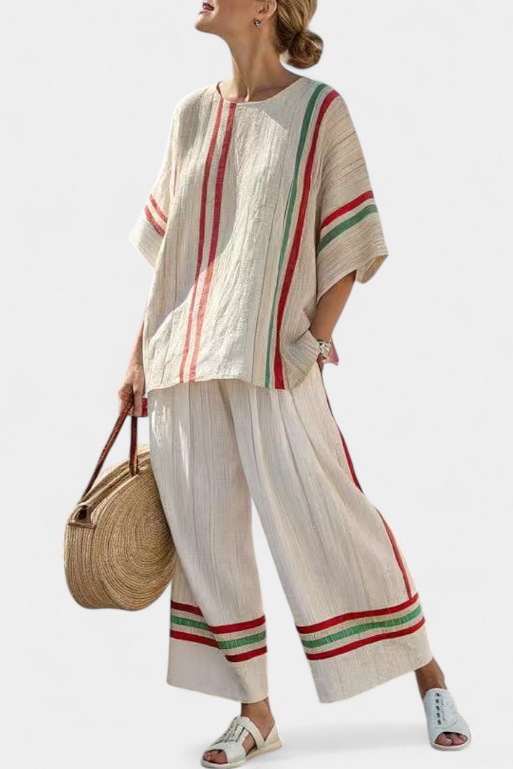 Boho Printed Blouse and Comfortable Wide-Leg Pants