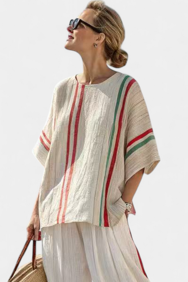 Boho Printed Blouse and Comfortable Wide-Leg Pants