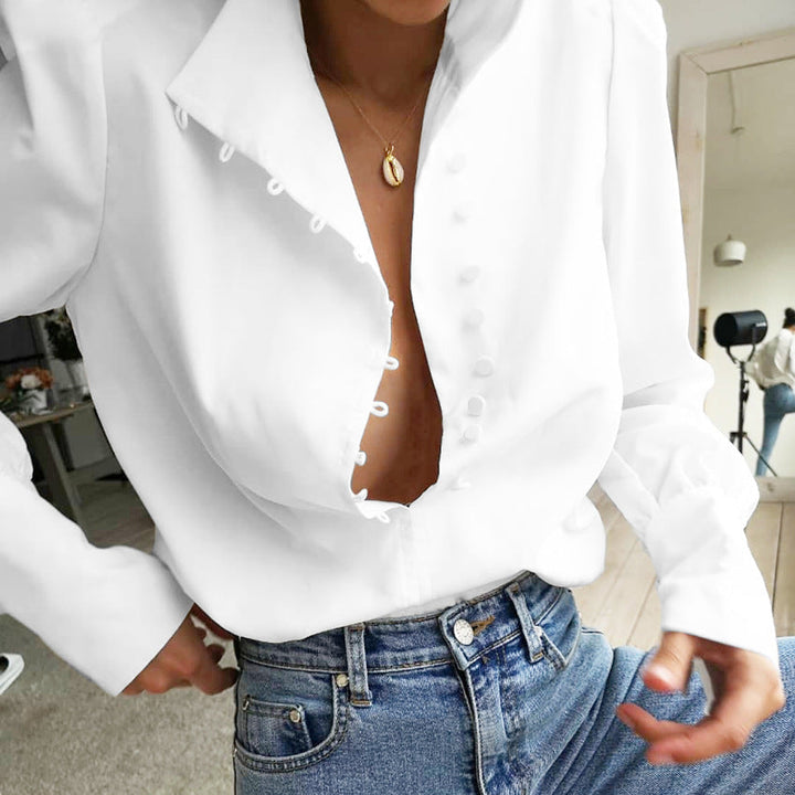 Elegant Button Front Long Sleeve Blouse