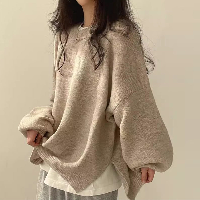 Drop Shoulder Split Hem Sweater