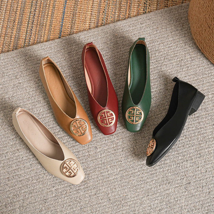 Leather Square-Toe Flats
