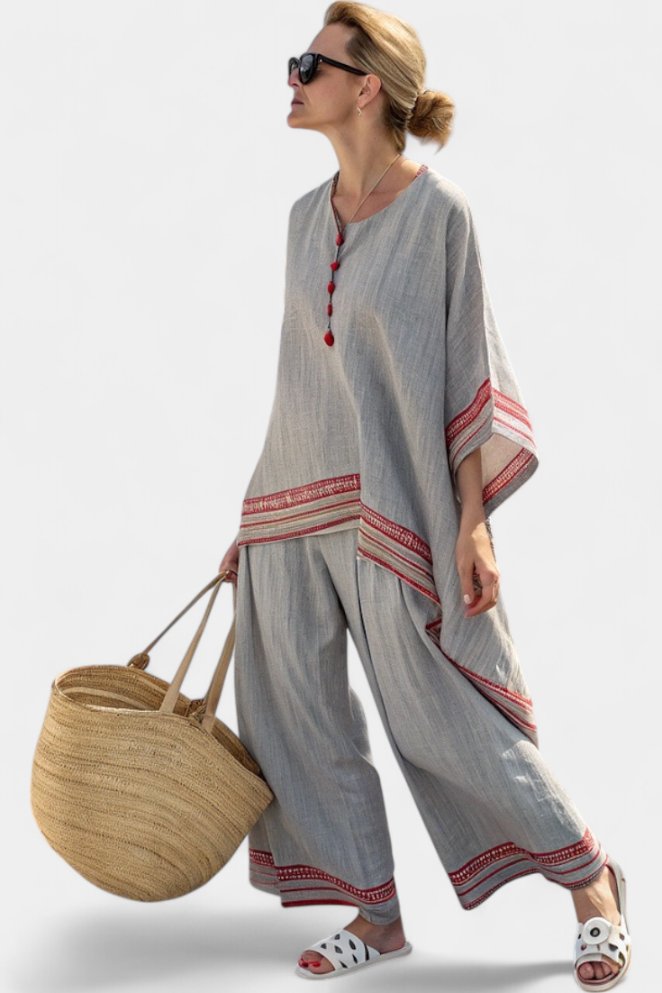 Sophisticated Asymmetric Blouse and Ethnic Wide-Leg Pants