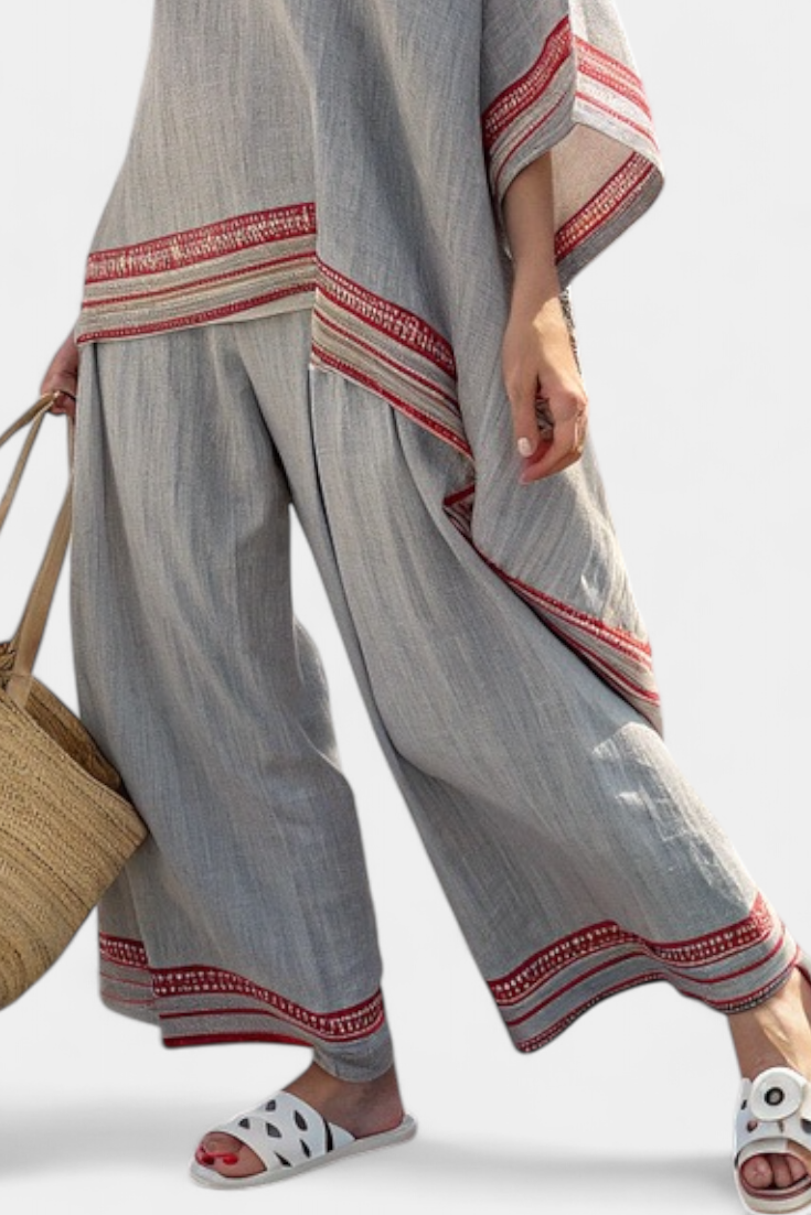 Sophisticated Asymmetric Blouse and Ethnic Wide-Leg Pants