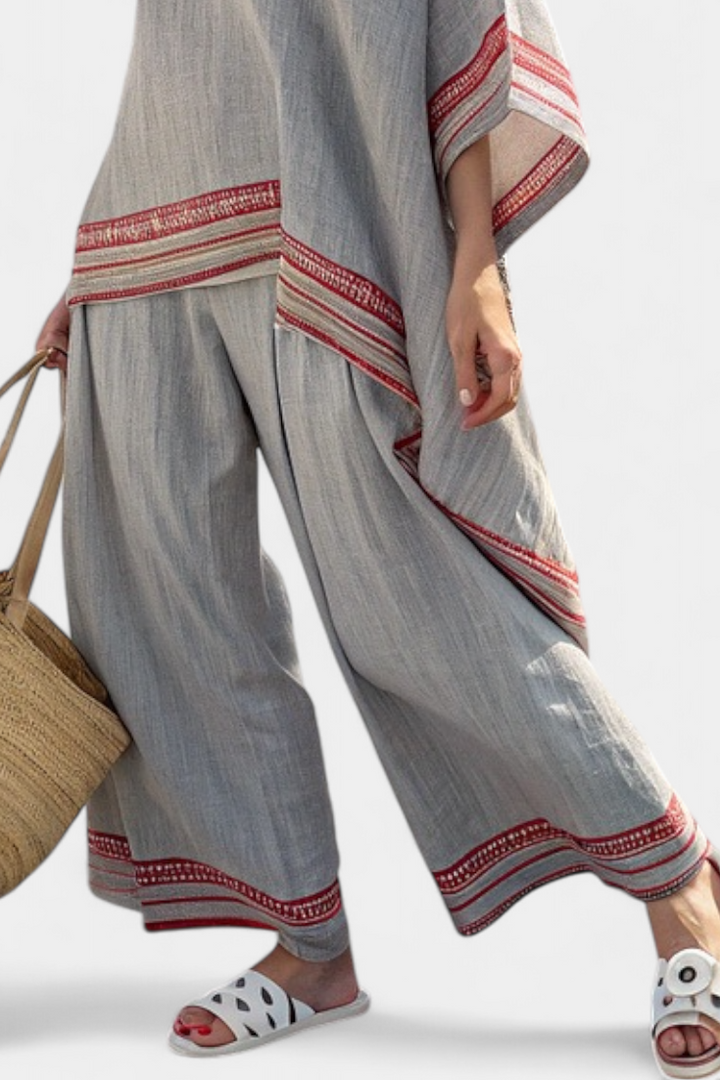 Sophisticated Asymmetric Blouse and Ethnic Wide-Leg Pants