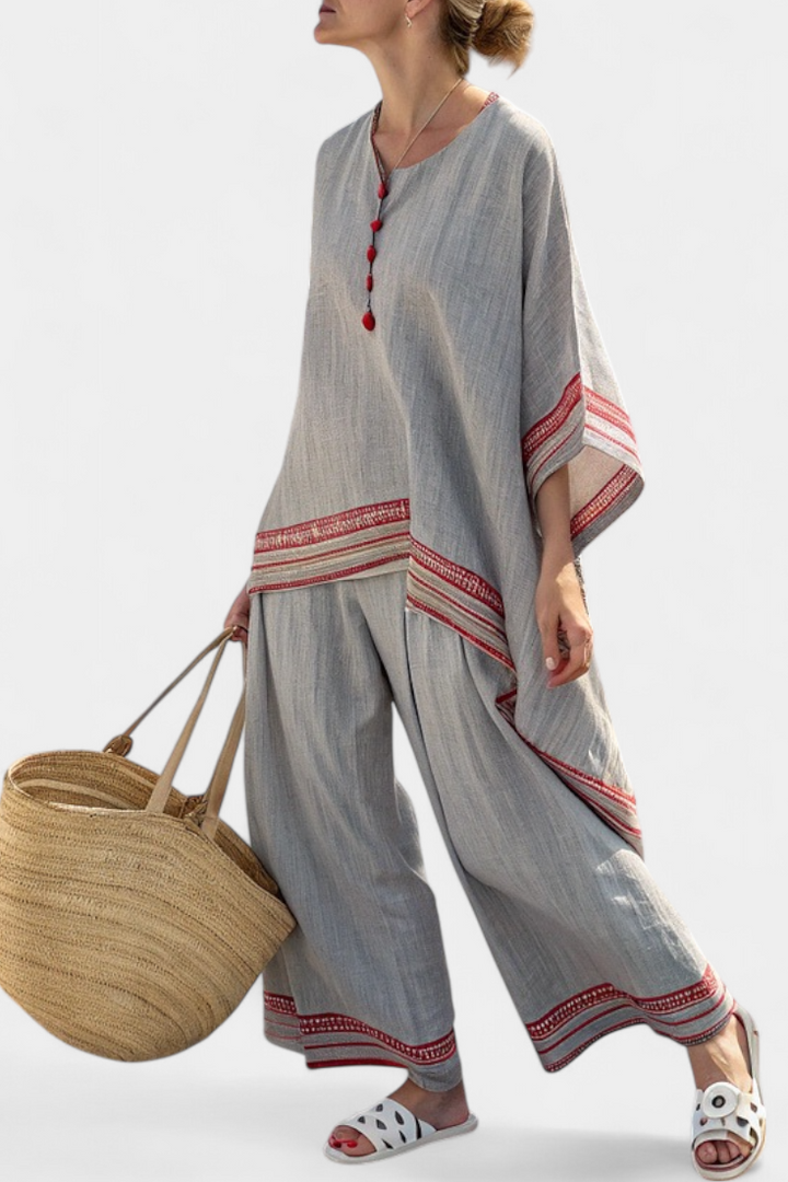 Sophisticated Asymmetric Blouse and Ethnic Wide-Leg Pants