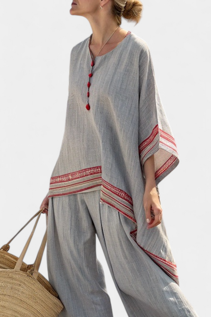 Sophisticated Asymmetric Blouse and Ethnic Wide-Leg Pants