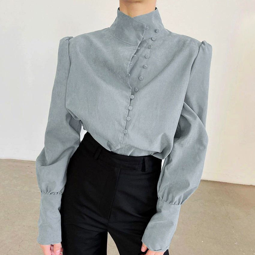Elegant Button Front Long Sleeve Blouse