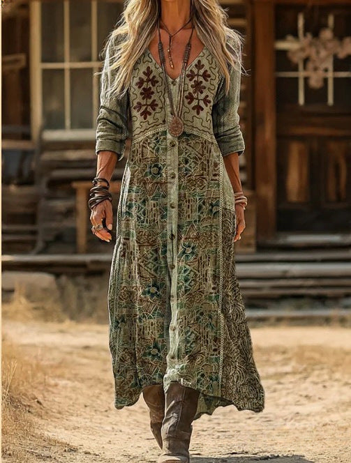 Botanical Print Maxi Dress