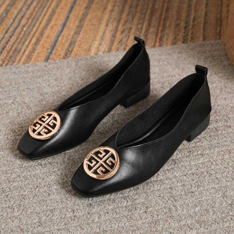Leather Square-Toe Flats