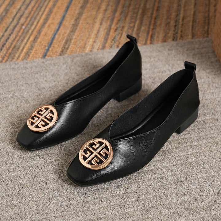 Leather Square-Toe Flats