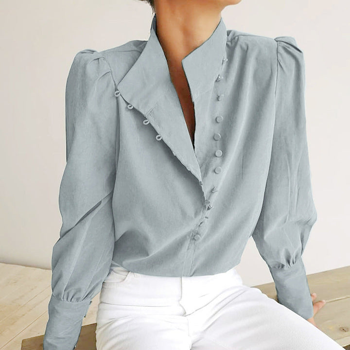 Elegant Button Front Long Sleeve Blouse
