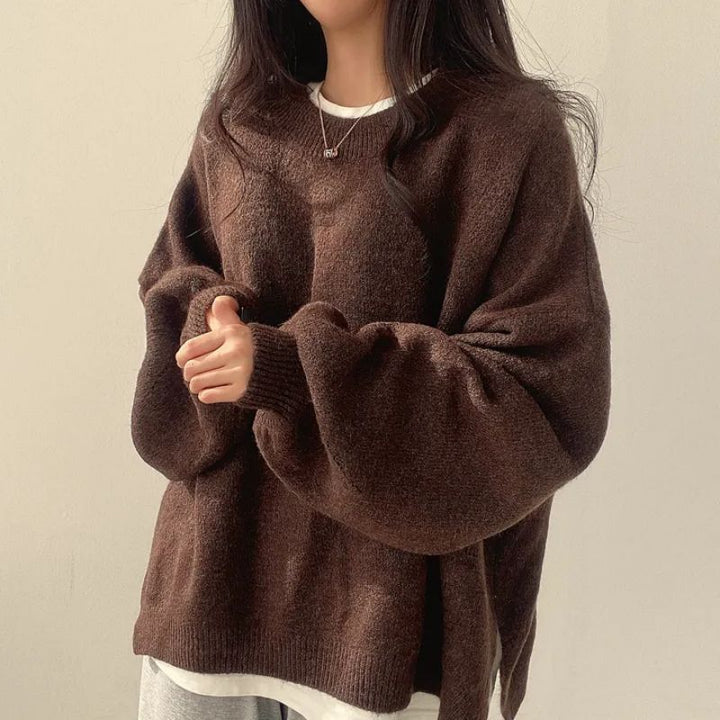 Drop Shoulder Split Hem Sweater