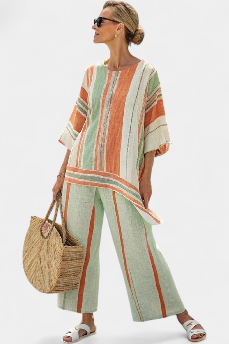Elegant Asymmetric Top and Wide-Leg Pants