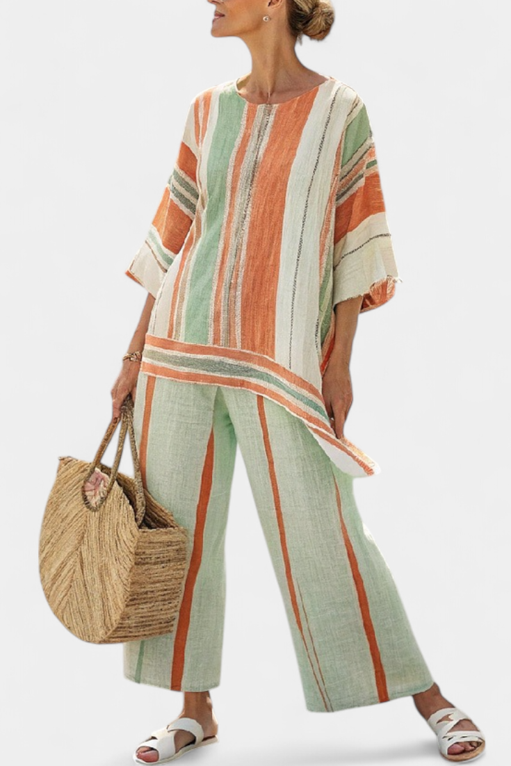 Elegant Asymmetric Top and Wide-Leg Pants