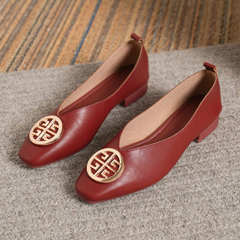 Leather Square-Toe Flats
