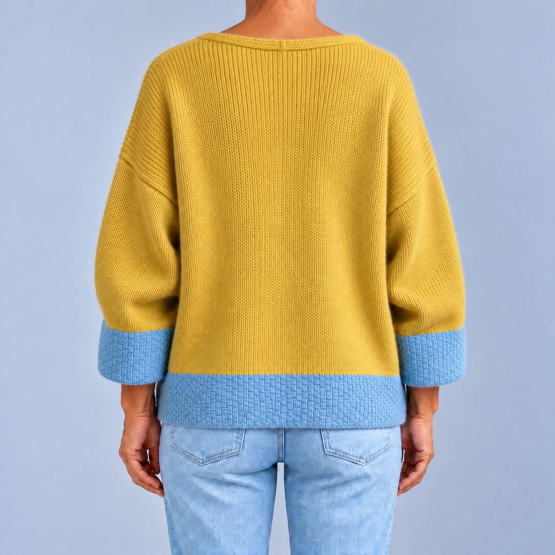 Two-Tone V-Neck Knit Cardigan