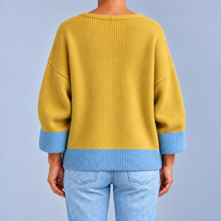 Two-Tone V-Neck Knit Cardigan