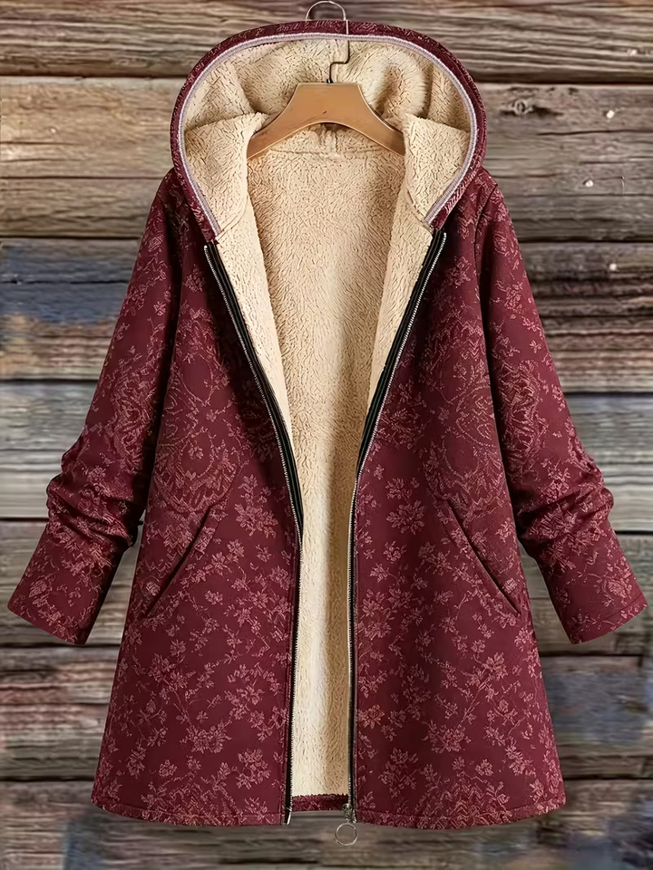 Fleece-Lined Floral Hooded Coat