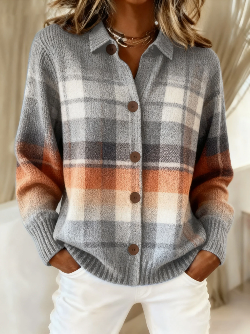 Soft Checkered Knit Cardigan