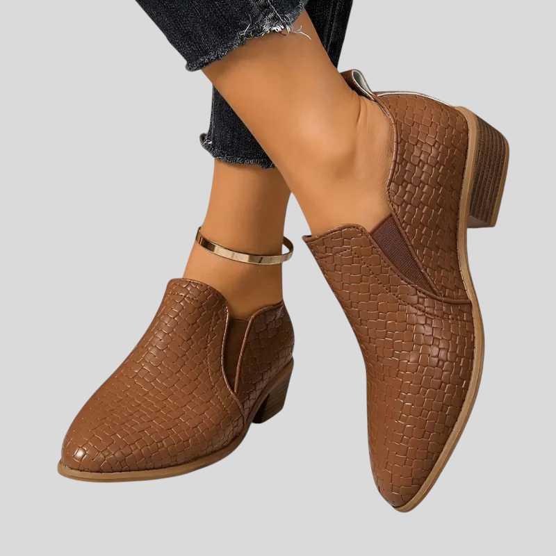 Braided Ankle Boots with Block Heel