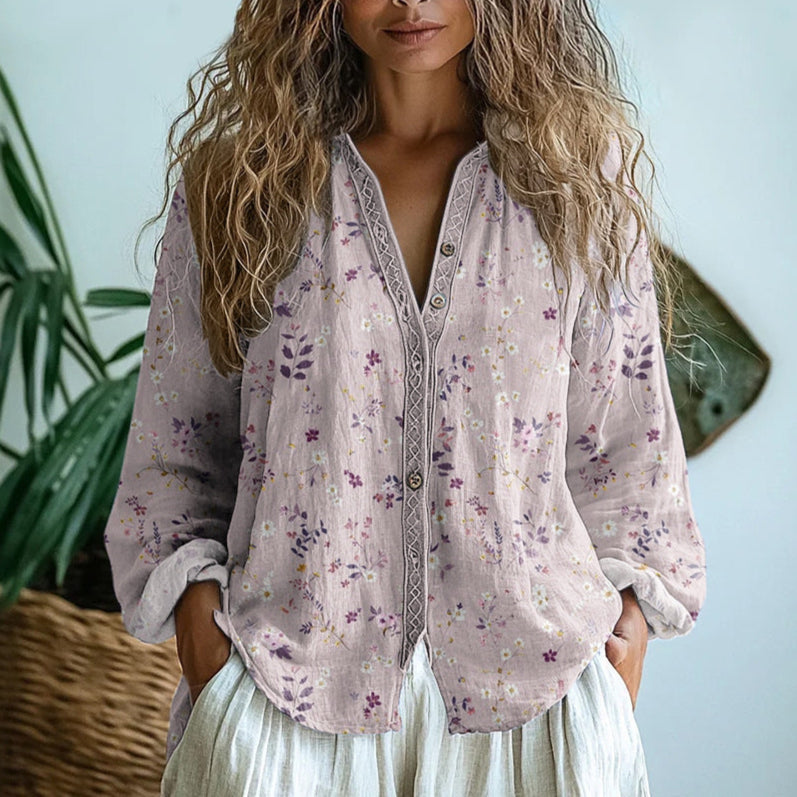 Vintage Leaf Print Blouse
