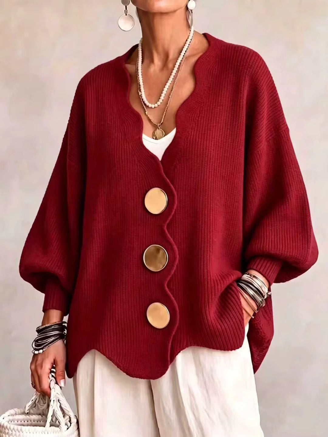 Loose Button Knit Cardigan