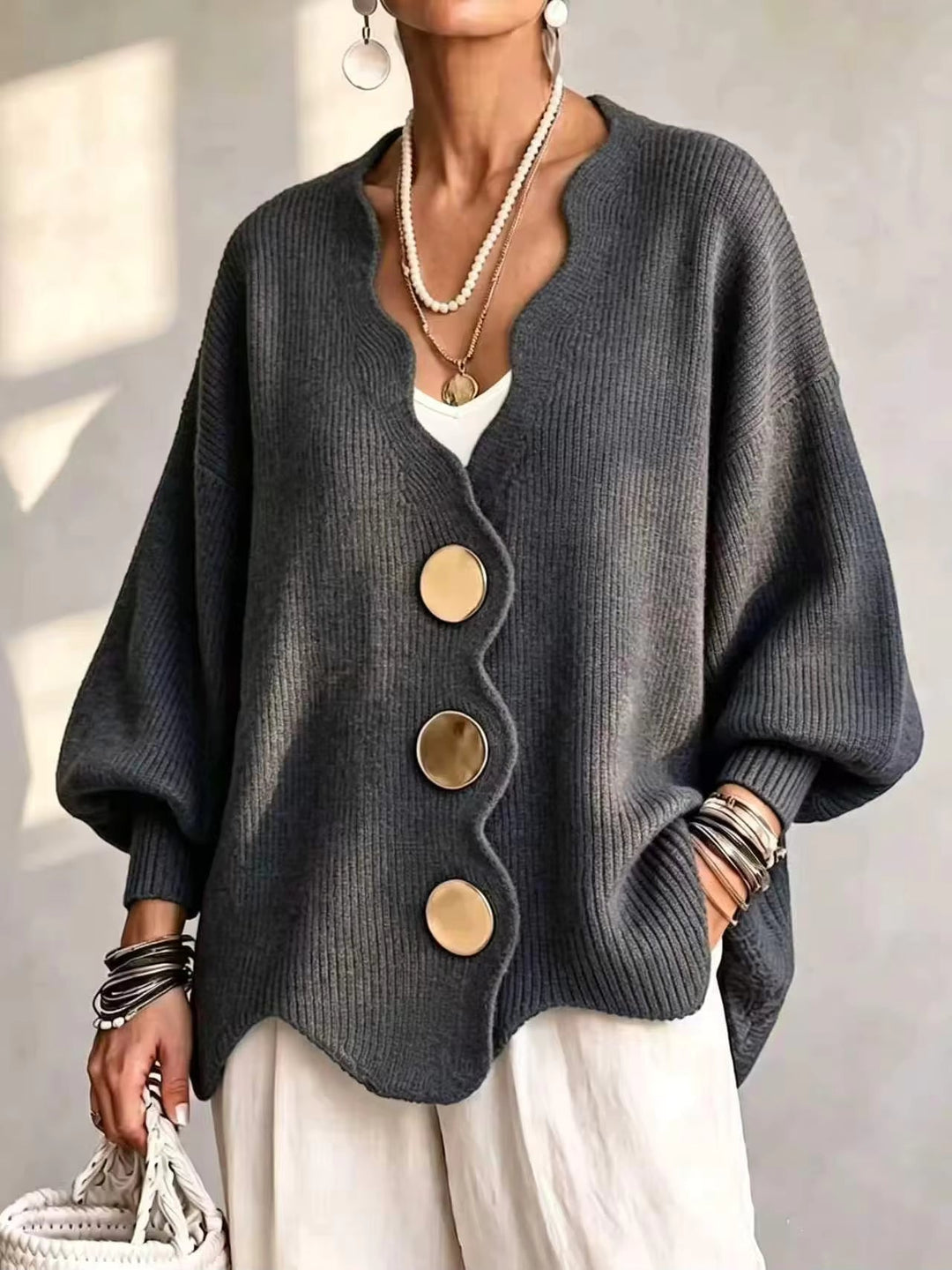 Loose Button Knit Cardigan