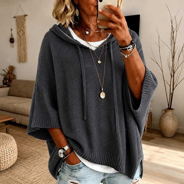 Charcoal Hooded Poncho Sweater