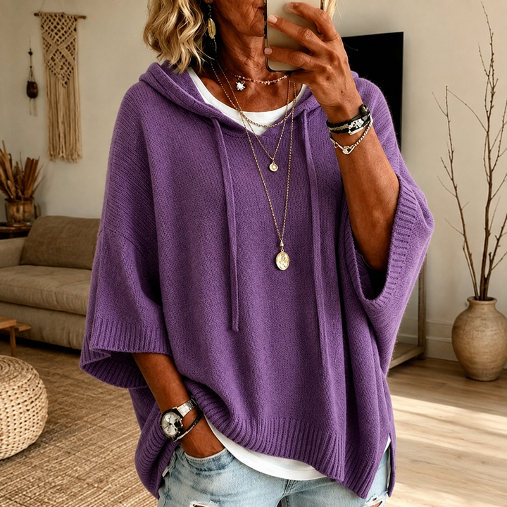Purple Hooded Poncho Sweater