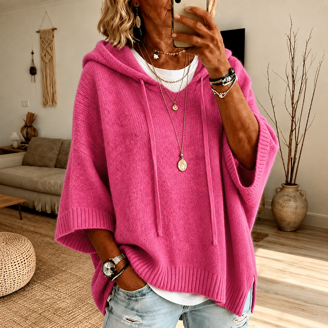 Pink Hooded Poncho Sweater