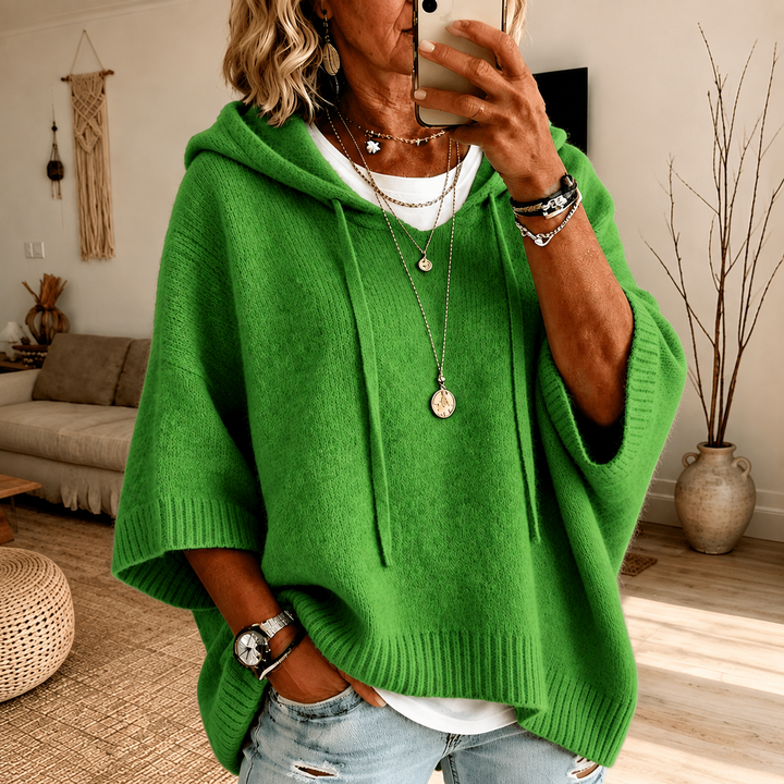 Green Hooded Poncho Sweater