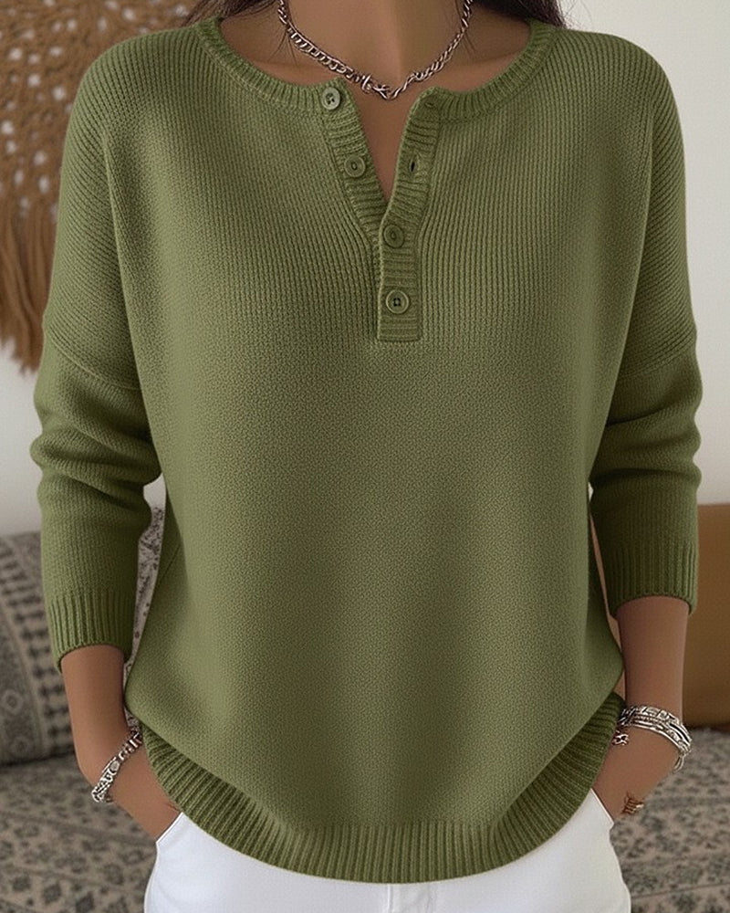 Button Henley Knit Sweater