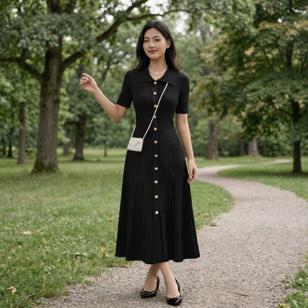 Vintage Knit Maxi Shirt Dress