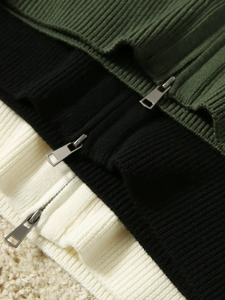 Merino Wool Blend Zip-Up Cardigan